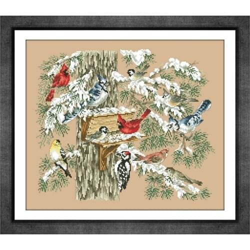 The gathering place cross stitch kit winter snow aida fabric 18ct 14ct 11ct flaxen linen cotton silk thread embroidery craft set