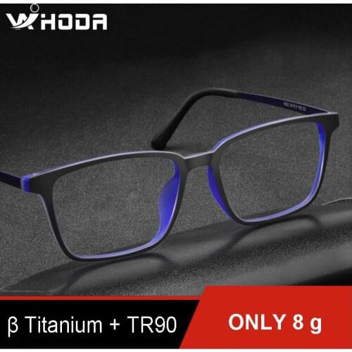 WIHODA Retro β Titanium +TR90 Square Glasses Frame, Super Light Pure Titanium Glass Frames for Myopia Prescription F9822