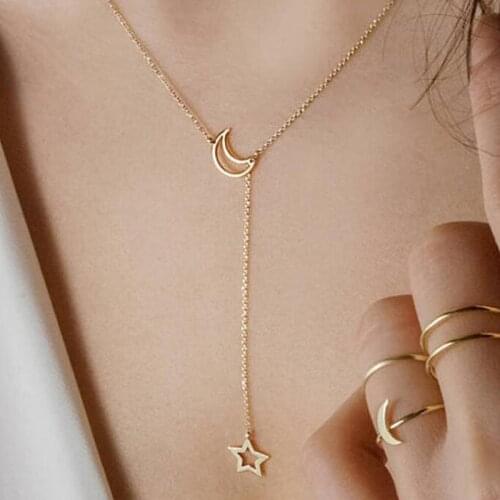 Wholesale Sales Punk 2020 New Fashion Necklace Gold Simple Cute Moon Stars Ladies Necklace Chaussures Femme