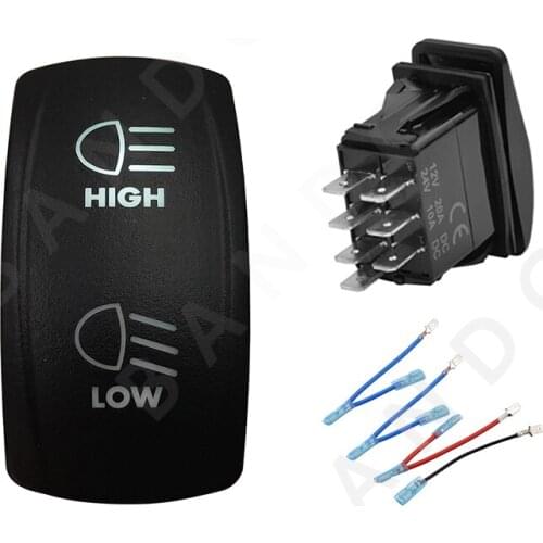HIGH LOW Rocker Switch 7P ON-OFF-ON DPDT White Led Lights Push Switch for Car Boat Carling RV SUV Van，Jumper Wire，Auto Accessory