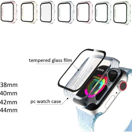 Full Cover For Apple Watch Series 5 4 3 2 1 Clear Plastic Bumper Frame Case Glass Screen Protector Film For iWatch 38 40 42 44MM