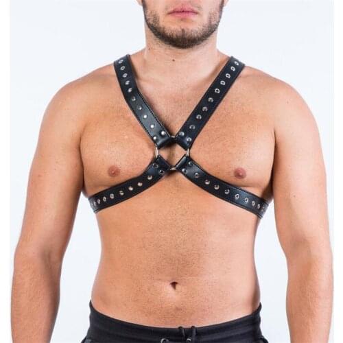Sexy Leather Male Chest Harness Belts Fetish BDSM Gay Bondage Clothing Body Harness Men Exotic Tops Rave Costumes for Sex