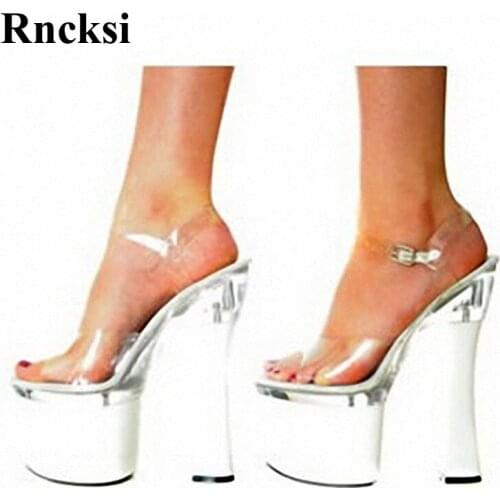 Rncksi Wedding New Women Night Club Pole Dance Sandals Platform Open Toe Sexy Straps sandals 18cm Square high heels Girls shoes
