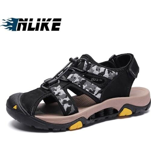 Men Sandals Genuine Leather Sandals Summer Sandals Men Breathable Flat Sandals