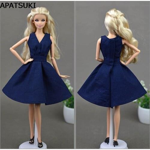 Dark Blue Elegant Handmade Unique Doll Dress For Barbie Doll Party Dresses Vestido Clothes For 1/6 BJD Doll Accessories