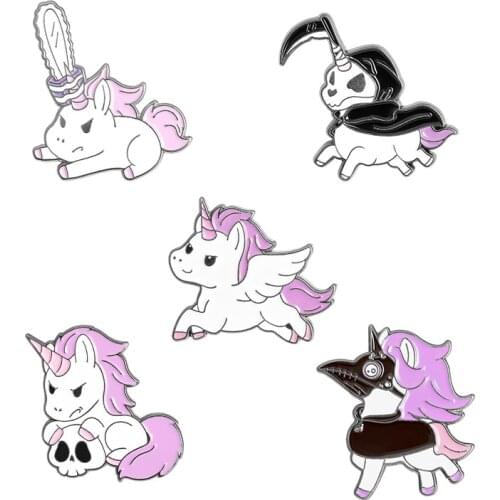 Pink Unicorn Enamel Badges Lapel Pins Cute Anime Brooches For Women Mini Decorative Hijab Pins Metal Badges Brooches On Backpack