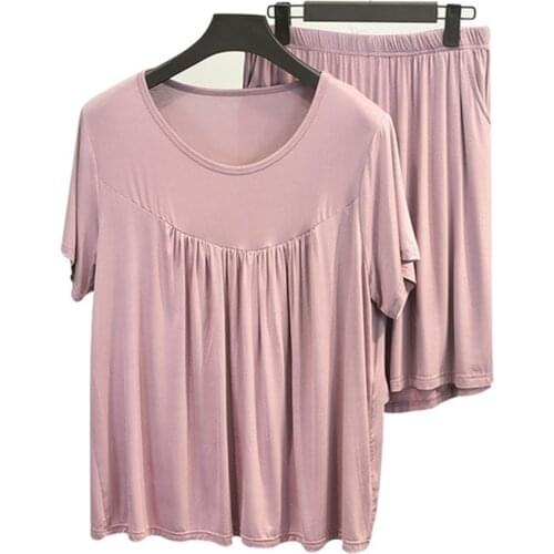 Large size womens pajamas casual fashion short-sleeved shorts sweat-absorbent plus fat loose stretch cotton simple home service