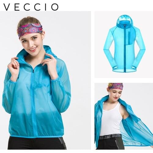 Veccio Womens Transparent Coats with Hood Lightweight Jacket Water Resistant for Spring and Fall