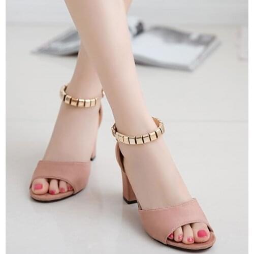 2019 metal String Bead Summer Women Sandals Open Toe shoes Womens Sandles Square heel Women Shoes Korean Style Gladiator Shoes