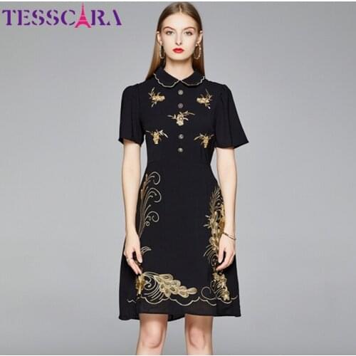 TESSCARA Women Luxury Embroidery Dress Festa High Quality Elegant Cocktail Party Robe Femme Vintage Designer Chiffon Vestidos