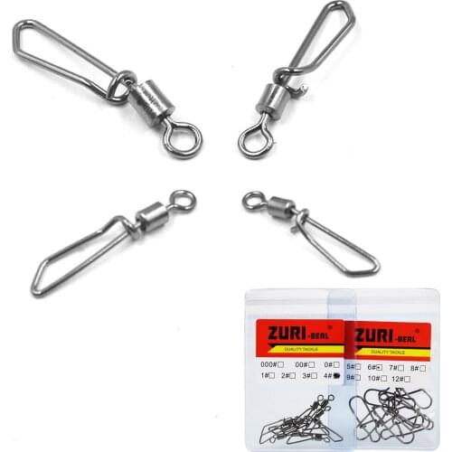 ZURI-BERL 10PCS/LOT Fishing Rolling Swivels Connector Bearing with T shape Snap 2#-10# Fishhook Lure Carp Fishing Accessories
