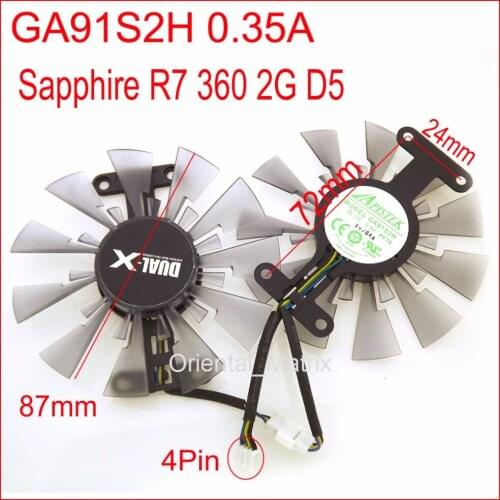 2pcs/lot GA91S2H DC12V 0.35A 87mm 4Pin Cooler For Sapphire R7 360 2G D5 Graphics Card Cooling Fan