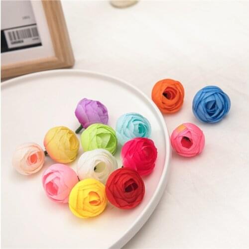 200pcs 3.5cm Artificial Rose Bud Small Silk Flower Tea Bud Head For Wedding Home Party Decoration DIY Wreath Scrapbooking Crafts