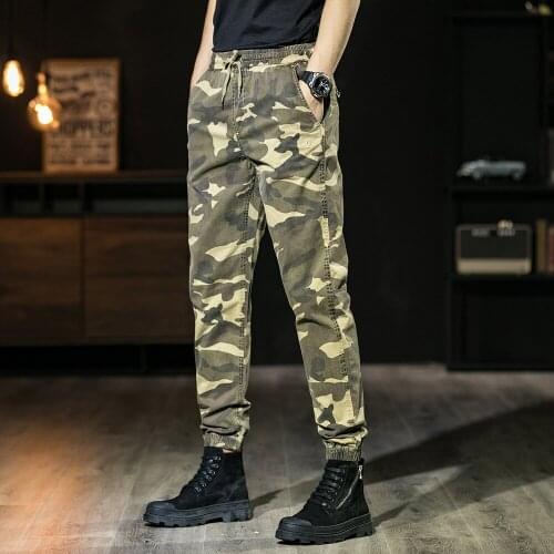 2021 Classic Letter Embroidery Camouflage Cargo Joggers Men Pure Cotton Small Legged Mens Overalls Pants