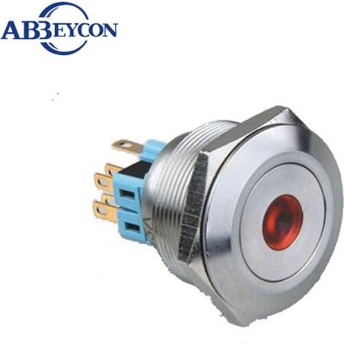 28mm 1NO1NC Dot Led Illuminated Light Lamp Momentary Latching Stainless Steel Waterproof Push Button Switch Flat Head Resettable