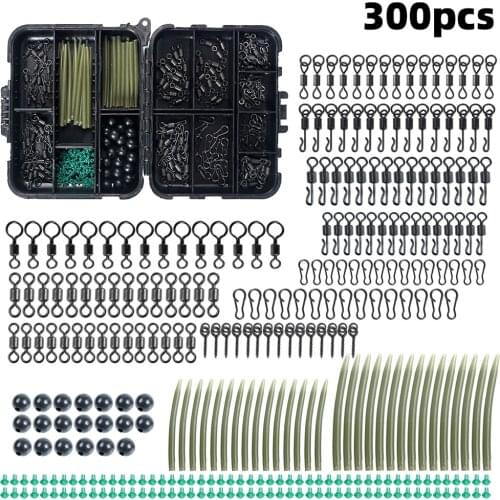 300pcs/Box Carp Fishing Tackle Kit Sleeves Hook Stop Beads Boilie Bait Screw Rolling Swivel Snaps Fishing Accessories