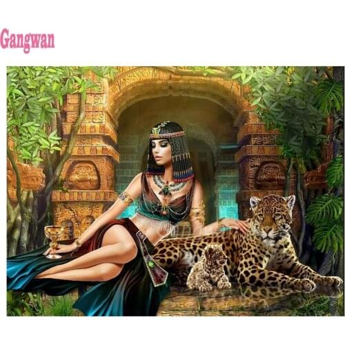 5D round square diamond embroidery Cleopatra Diy full sets diamond painting mosaic Egypt beauty leopard pictures rhinestones art