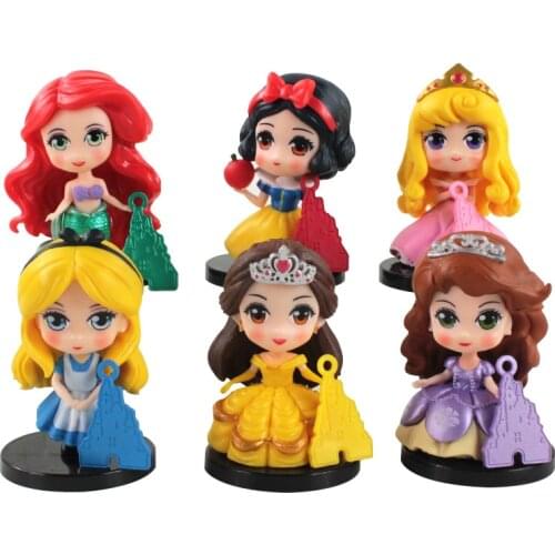 6pcs/Set 7cm Princess Snow White Belle Mermaid Sophia Sofia Sleeping Beauty PVC Action Figure Mini Model Toys Kids Gift