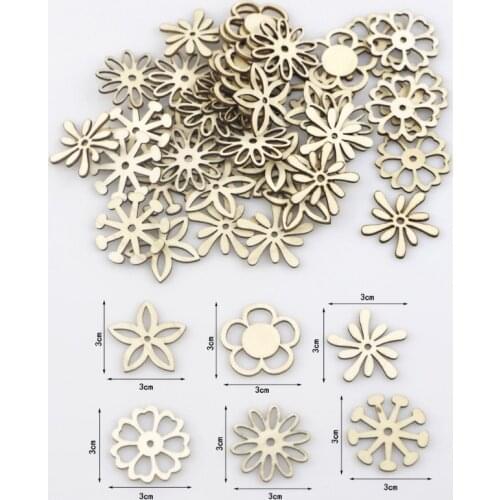 B0KB 50pcs Mixed Flower Wooden Embellishments Blank Slices Decorations Kids DIY Toy
