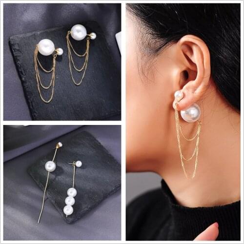 BALANBIU Acrylic Pearl Dangle Earrings For Women Gift Gold Color Layered Chain Luxury Zircon Asymmetry Fashion Jewelry Wholesale