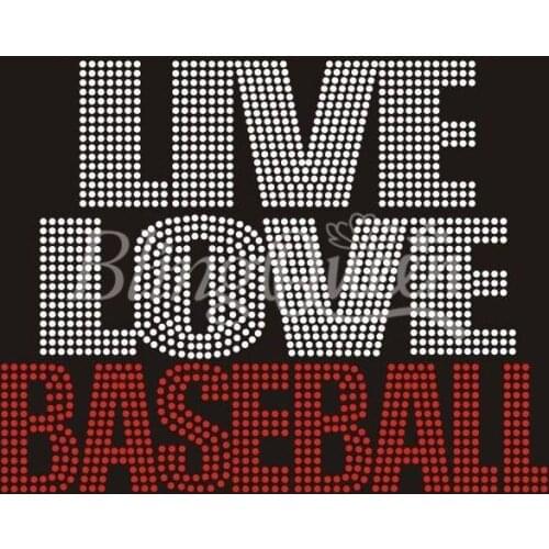 BlingQueen 25PCS/LOT Korean Rhinestone Heat Transfers Live Love Baseball Design