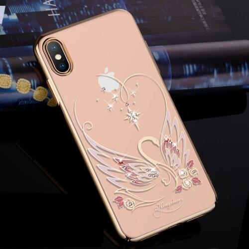 Luxury Glitter Swan Plated Case For iPhone X XS Max XR XS 10 Back Hard Phone Covers Crystals Diamond Clear Thin Women KINGXBAR