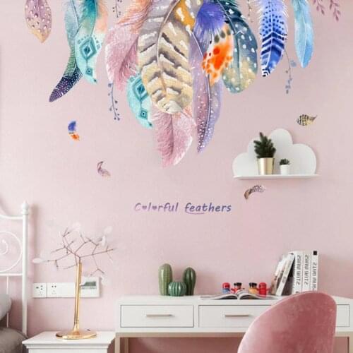 Feather Pattern Decorative Self-adhesive Wall Sticker For Bedroom Living Room Porch