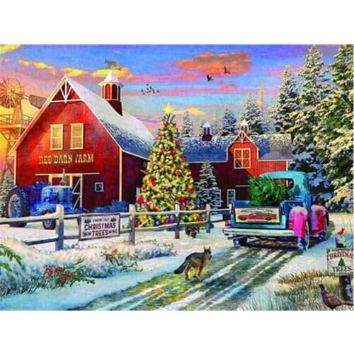 Diy Diamond Painting Full Square Round Winter New Arrivals Diamond Embroidery House Landscape Mosaic Christmas Decor