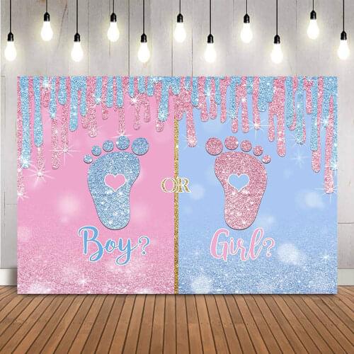 Little Feed Boy or Girl Gender Reveal Backdrop Newborn Kids Baby Shower Party Decoration Banner Blue or Pink Photo Background