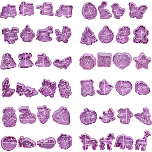 4Pcs Multi-shaped Biscuit Mold 3D Cookie Pastry Decorating Baking Mould Cutter Fondant Bakeware Christmas Tree Pumpkin Snowman