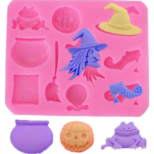 Halloween Cake Moulds Silicone Molds Pumpkin Broom Witch Shape Silicone Mold Chocolate Fondant Cake Baking DIY Halloween Decor