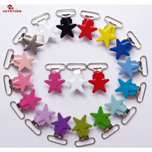 Hot Sell 150pcs 1'' 25mm 15 Colors Assorted Enamel Metal Star Pacifier Clips / Suspender Clips Suppliers&Manufacturers