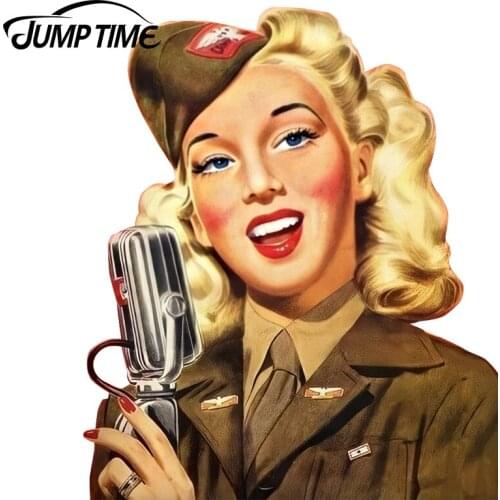 JumpTime 13cm x 10.9cm Car Motorcycle Decal Sexy Pinup USO Girl Car Sticker Rear Windshield Car Styling Racing