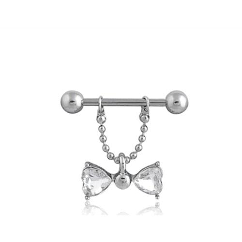 2pcs stainless steel bow crystal nipple piercing rings women nipple piercing bar stud fashion sexy body piercing jewelry gifts