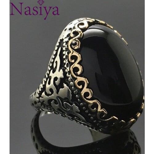 925 Silver Ring marcasite Black Zircon Ring Female Exaggerated Goose Egg Color Gemstone Ring