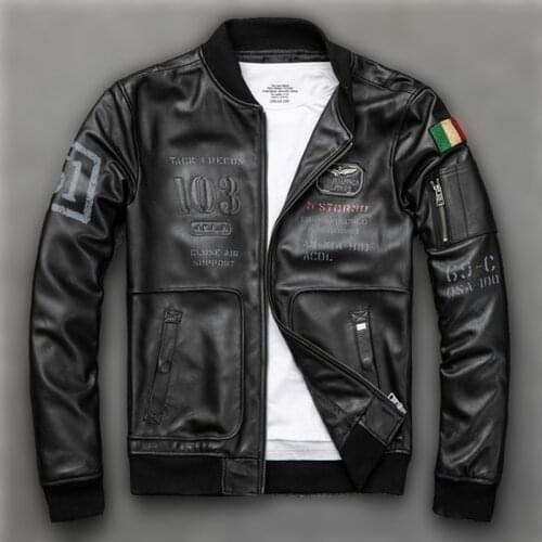 New Mens Youth Genuine Pure Natural Sheepskin Leather Jacket Flight Suit Cowhide Jacket Motorcycle Suit Leather Jacket Coat