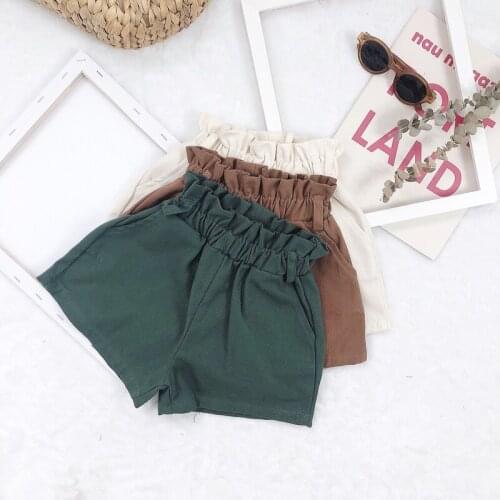 Summer 2019 New Kidsshorts Cotton Bud Loose Brief For Baby Girls Korean Pure-color Washing Pants 1617 Leisure Pants