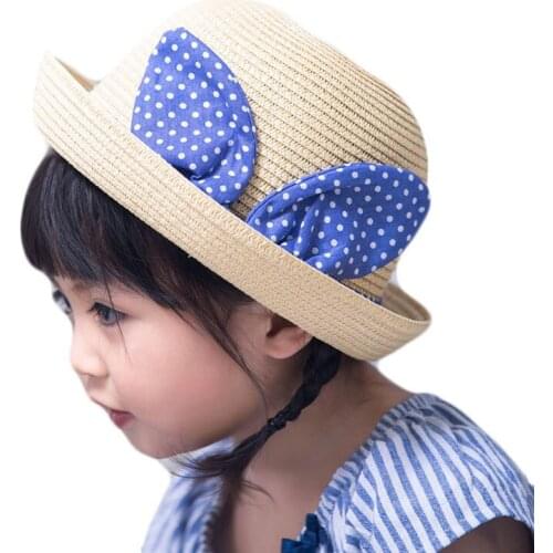 Fashion Cartoon Cute Rabbit Ears Straw Hats Baby Sun Hats For Girls Bucket Hat Children Sun Summer Cap Kids Beach Panama Caps