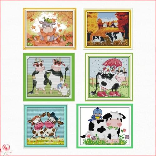 Cross Stitch Kits Cow Series Stamped Embroidery Needlework Decoration Counted 11CT 14CT Printed Crafts Canvas Thread Gift Set