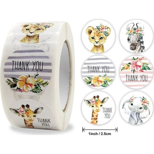 100-500Pcs Flower Stickers Cute animal Thank you Stickers Labels For Gift Box Wedding Party Scrapbooking Envelopes Seal Stickers