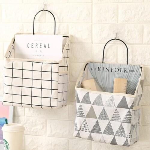 Wall Hanging Storage Organizer Bag Mobile Phone Remote Control Storage Box Wrought Iron Storage Organizer Bedside Hanging Bag