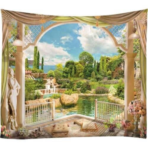 Windows Scenery Tapestry Wall Hanging Cloth Bed Spread Beach Towel Table Cloth Yoga Mat House Decoration Living Room Decoration