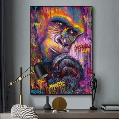 Thinking Orangutan Wall Graffiti Art Canvas Painting Abstract Animal Art Wall Art for Living Room Home Decor (No Frame)