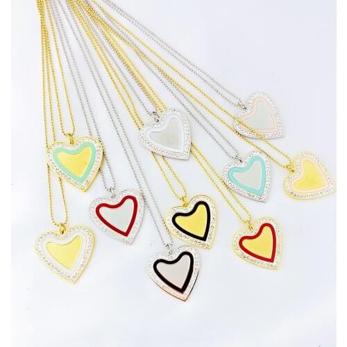 New Red White Black Pink Enamel Star Pattern Gold Coin Necklace For Women Ladies Heart Pendant Necklaces Jewelry Accessories