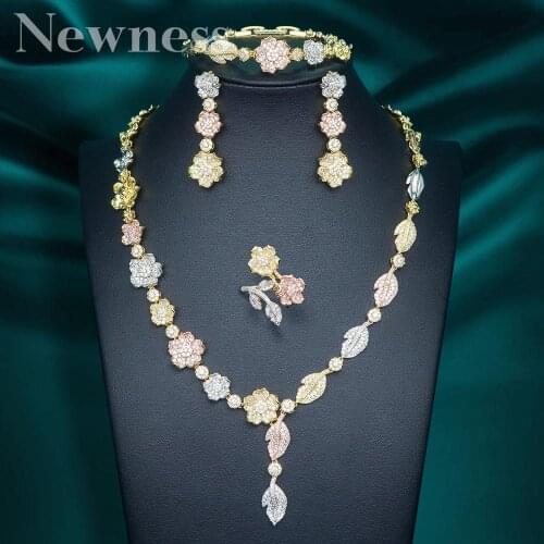 Newness Luxury flower Shape Design Necklace Bangle Earring Ring dubai jewelry sets Party Gift Cubic Zirconia Copper Engagement