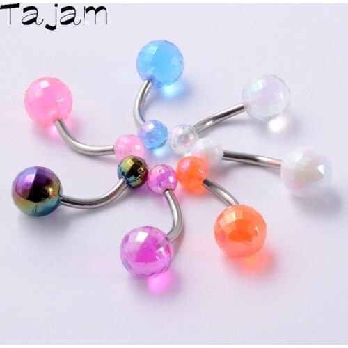 7pcs/lot Surgical Steel Navel Piercing with Acrylic Beads Belly Button Ring Multicolour Curved Banana Piercing Women Navel Rings