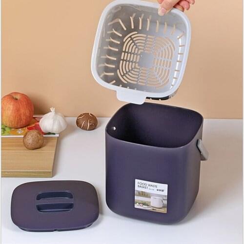 Portable Garbage Bucket with Lid 2 Tiers Plastic Trush Can with Drainer Kitchen Rubbish Container Household Small Waste Bin