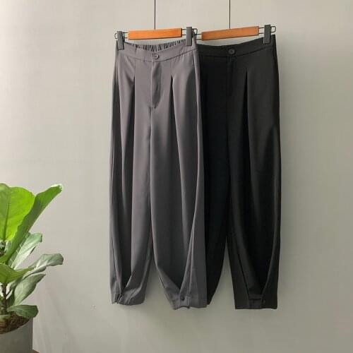 2020 Autumn High Waist Slim Casual Harem Pants Button Fly Loose Ankle-Length Pants Button Pockets Cuffs Spliced Solid Flat 0675