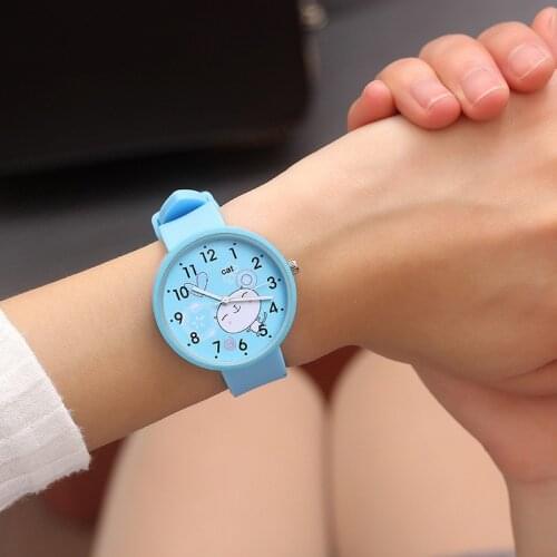 Dropshipping Silicone Baby Watch Girls Student Clock Fashion Children Dress Quartz Wristwatches Cute Cat Pattern Boy Kids Watch