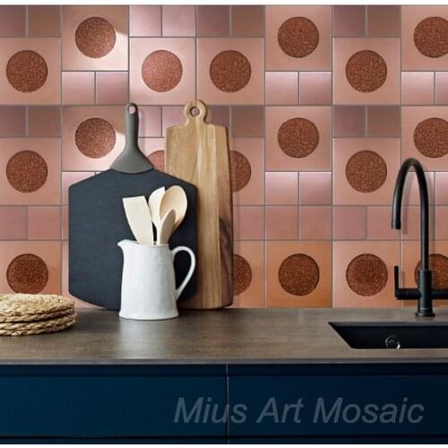 Rose gold metal tile mix crystal glass mosaic tile for kitchen backsplash decoration